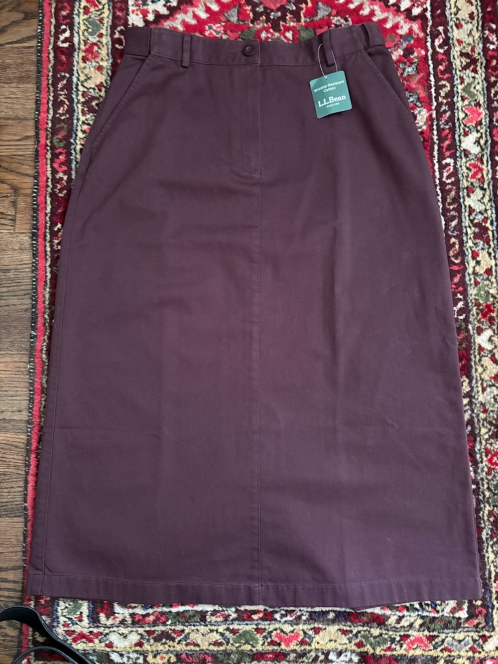 LL Bean Chino Midi Skirt Size 10 Cranberry color NWT